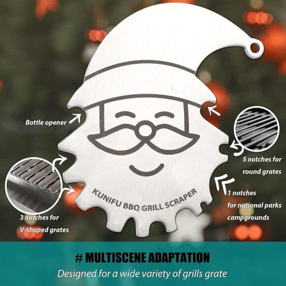 Santa BBQ Grill Scraper Stocking Stuffers Bristle-Free for Griddle Gadgets - Picture 7 of 8